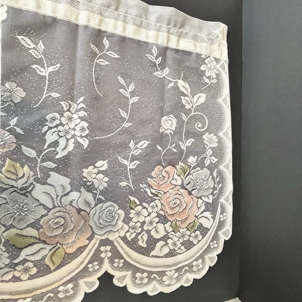 VTG Floral Colored Scalloped Sheer Lace Curtain Valance 56